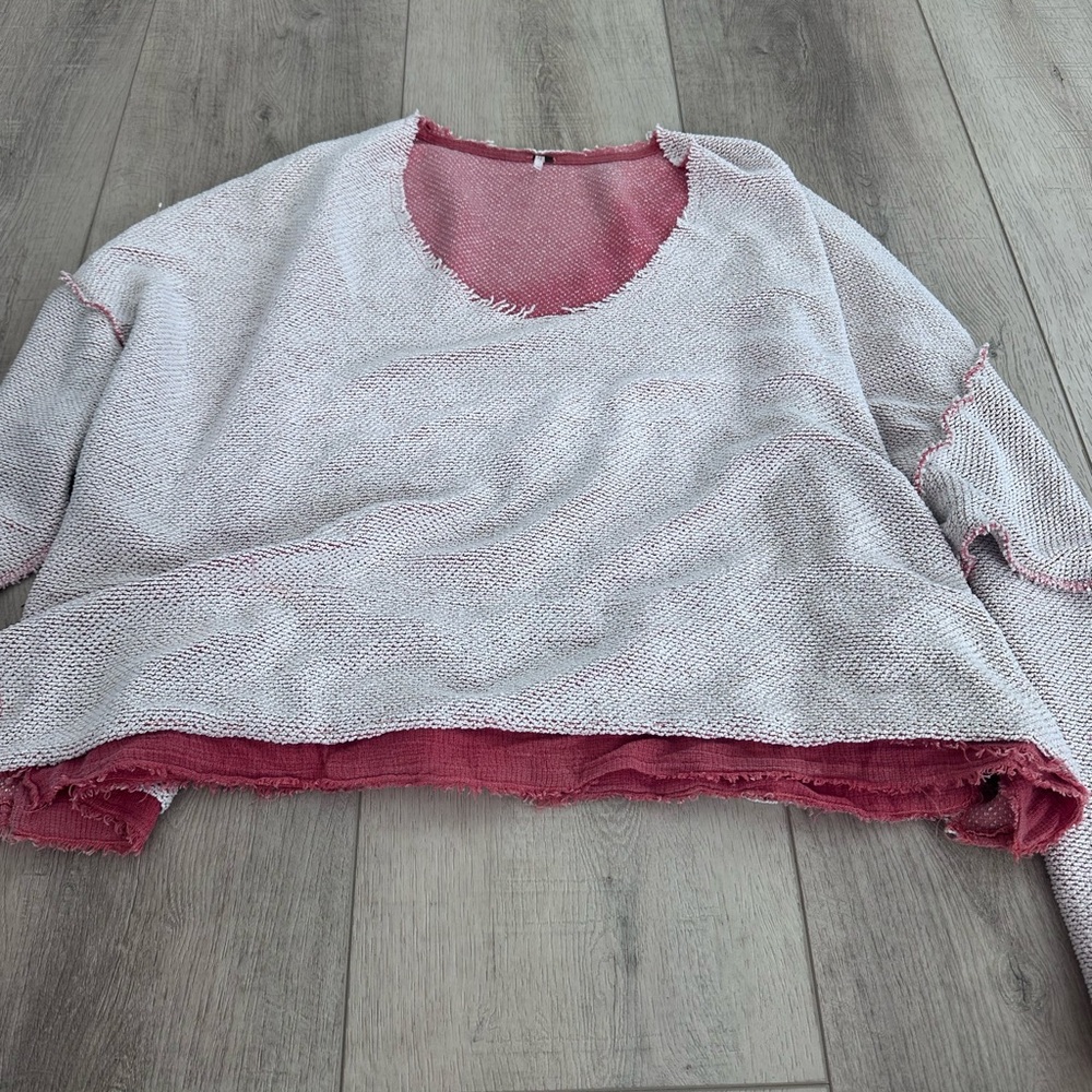 Free People Two-Tone Pink and White Sweater